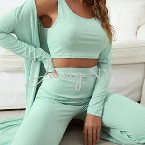 Mint Green Ribbed 3 Piece Lounge Set
